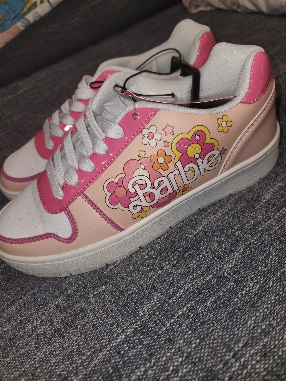 Barbie Pink & White Floral Low-Top Sneakers - Picture 2 of 5